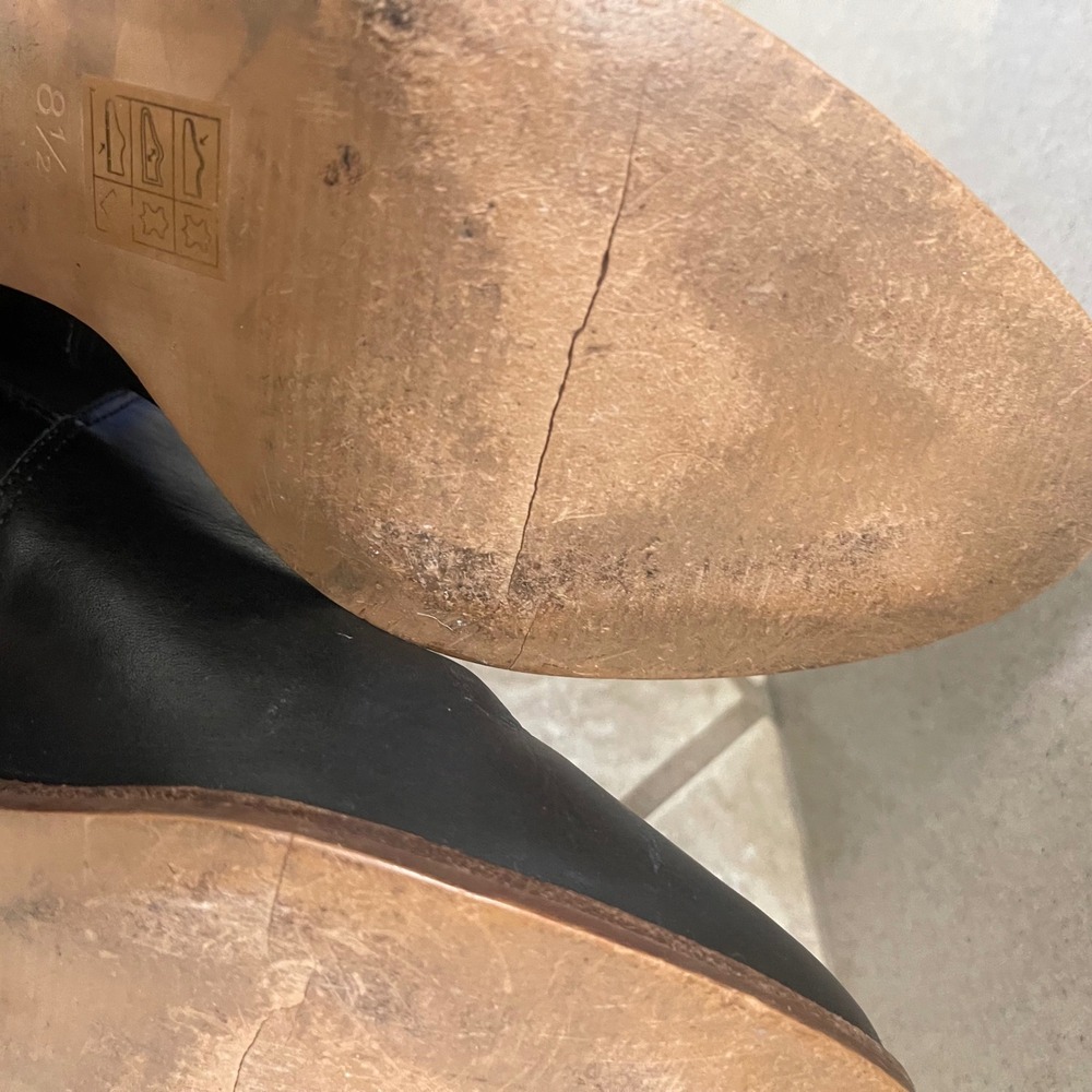 Madewell Black Leather Ankle Boots Wood Heel Pointed Toe WomenSize 8.5 DAMAGED - Picture 8 of 11